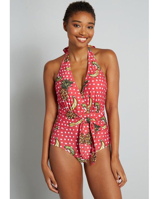 Modcloth Synthetic The Brooke One Piece Swimsuit In Red Polka Dot Red Lyst
