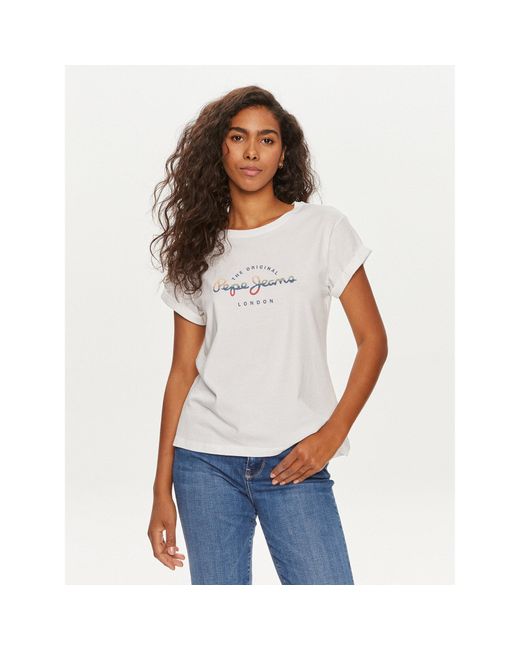 Pepe Jeans White T-Shirt Evette Pl505880 Weiß Regular Fit