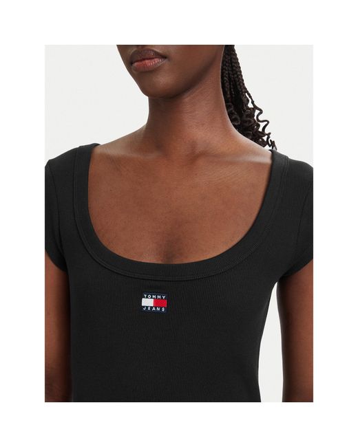 Tommy Hilfiger Black Kleid Für Den Alltag Badge Dw0Dw22841 Slim Fit