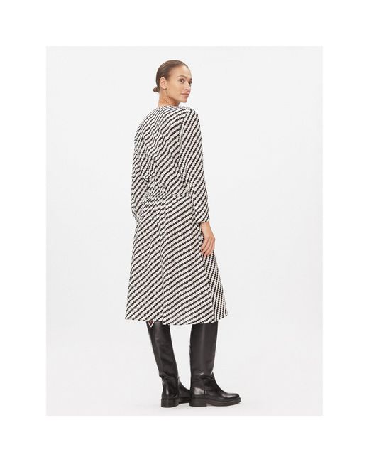 Tommy Hilfiger Gray Kleid Für Den Alltag Zigzag Waisted Midi Dress Ww0Ww41157 Weiß Regular Fit