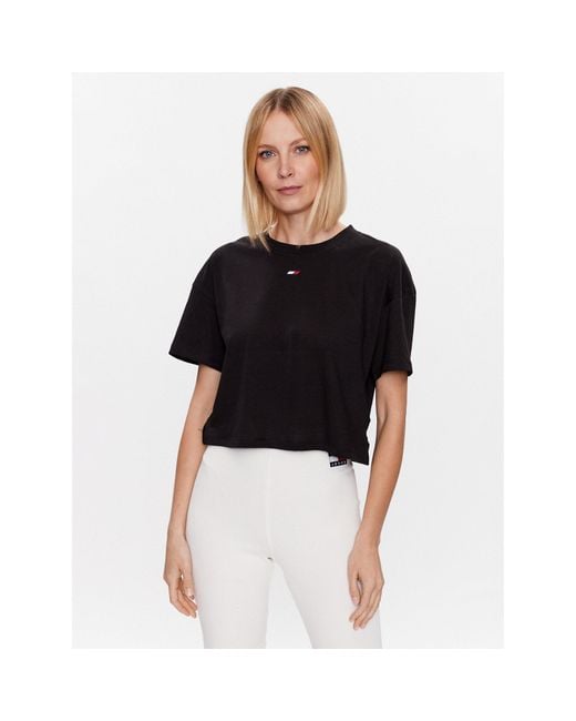 Tommy Hilfiger Black T-Shirt Essentials S10S101670 Cropped Fit