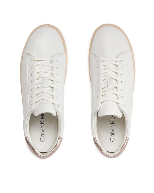 Calvin Klein White Sneakers Cupsole Lace Up Pearl Hw0Hw01897 Weiß