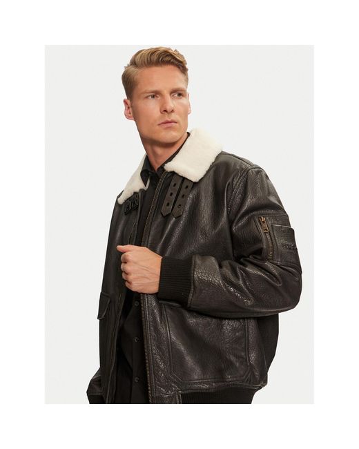 HUGO Lederjacke Loran 50521030 Regular Fit in Black für Herren