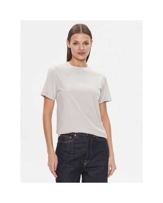 Calvin Klein White T-Shirt Metallic Micro Logo T Shirt K20K206967 Regular Fit