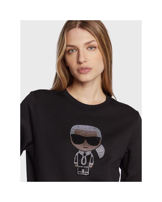 Karl Lagerfeld Black Sweatshirt Ikonik Rhinestones 210W1822 Regular Fit