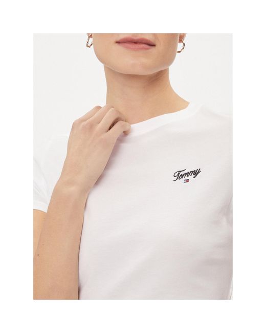 Tommy Hilfiger White T-Shirt Script Dw0Dw17366 Weiß Slim Fit