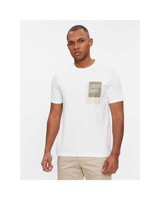 Calvin Klein T-Shirt Overlay Box Logo T-Shirt K10K112402 Weiß Regular Fit in White für Herren