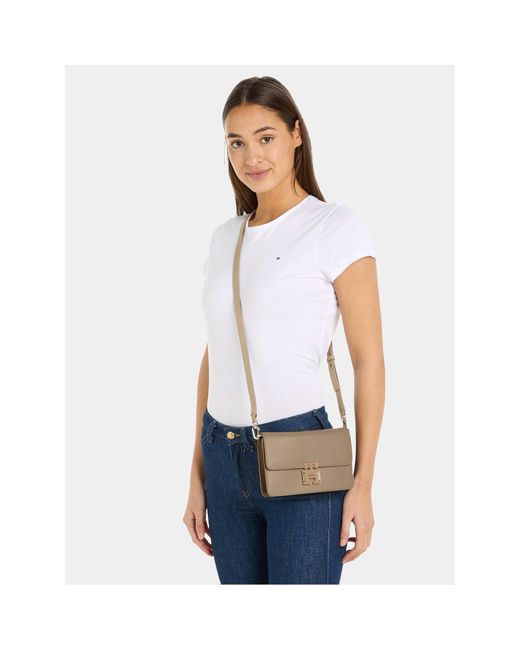 Tommy Hilfiger Natural Handtasche Pushlock Leather Small Crossover Aw0Aw15227