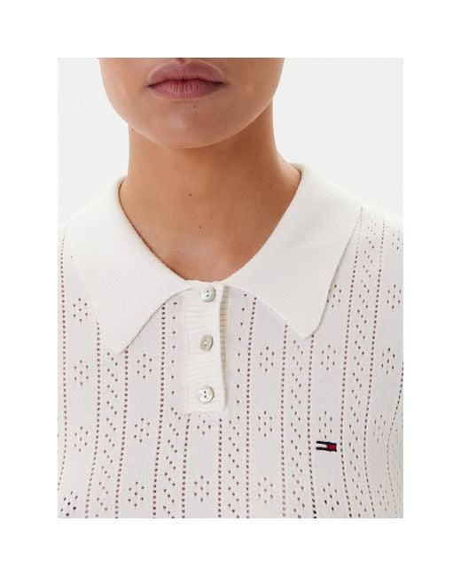 Tommy Hilfiger White Strickkleid Pointelle Dw0Dw20874 Slim Fit