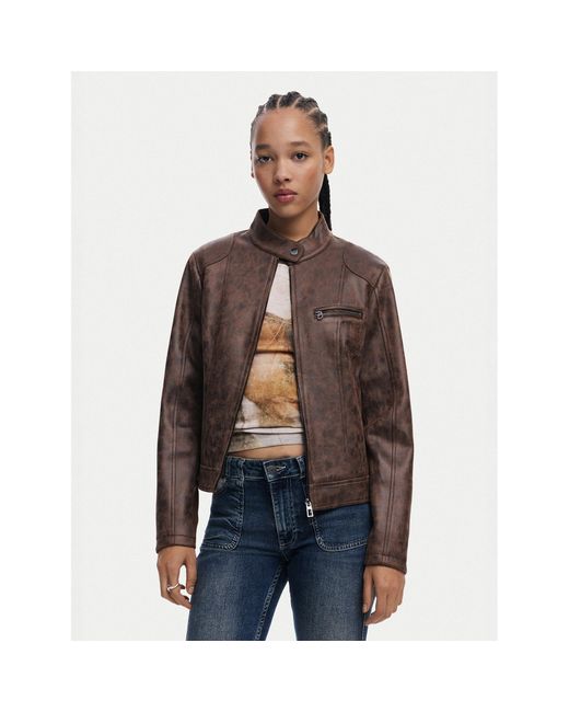 Desigual Brown Lederjacke 25Swew46 Regular Fit