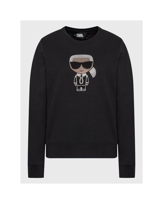 Karl Lagerfeld Black Sweatshirt Ikonik Rhinestones 210W1822 Regular Fit
