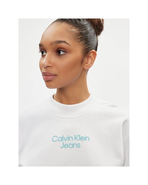 Calvin Klein White Sweatshirt Stacked Institutional J20J221466 Regular Fit