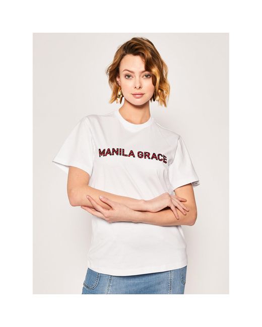 Manila Grace White T-Shirt T169Cu Weiß Regular Fit