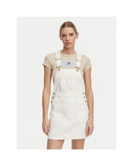 Tommy Hilfiger White Jeanskleid Logo Pocket Dungaree Dw0Dw22002 Regular Fit