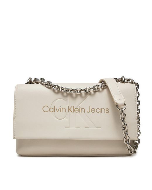 Calvin Klein Natural Handtasche Sculpted Ew Flap Wichain25 Mono K60K612221 Écru