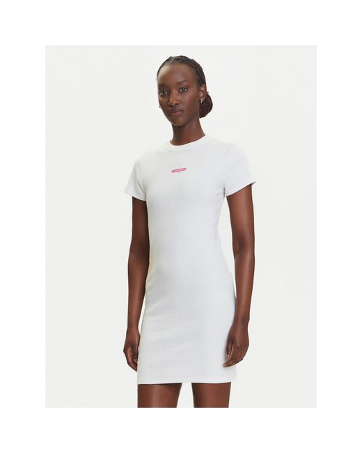 Tommy Hilfiger White Kleid Für Den Alltag Script Dw0Dw21186 Slim Fit