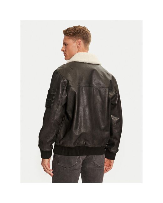 HUGO Lederjacke Loran 50521030 Regular Fit in Black für Herren