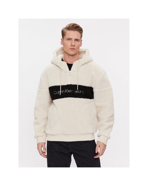 Calvin Klein Sweatshirt Sherpa Blocking J30J319924 Regular Fit in Natural für Herren