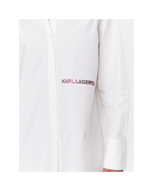 Karl Lagerfeld White Hemdkleid Ikonik 235W1600 Weiß Regular Fit