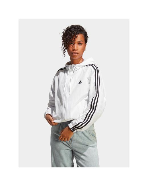 Adidas Gray Windjacke Essentials 3-Stripes Ic0560 Weiß Loose Fit