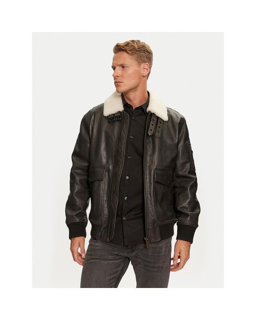 HUGO Lederjacke Loran 50521030 Regular Fit in Black für Herren