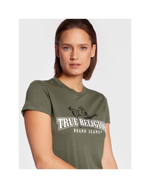 True Religion Green T-Shirt Buddha Stencil 205636 Grün Slim Fit