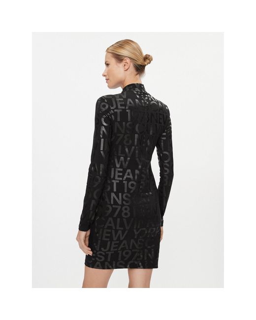 Calvin Klein Black Kleid Für Den Alltag Logo Aop Long Sleeve Dress J20J222989 Slim Fit