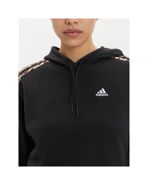Adidas Black Sweatshirt Essentials 3-Stripes Animal Print Ir9313 Loose Fit