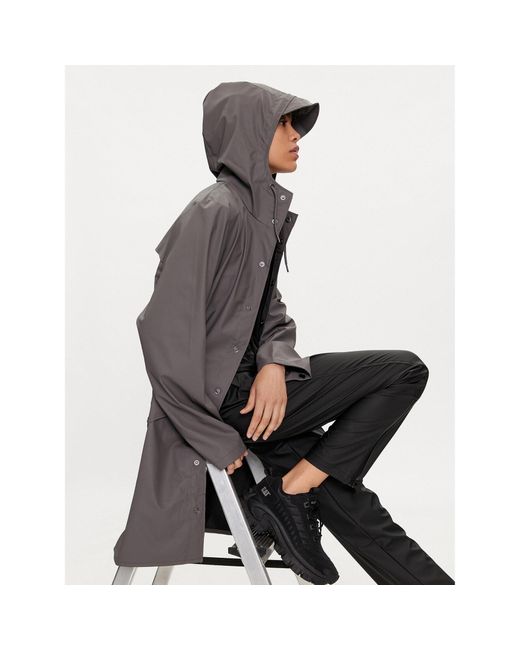 Rains Gray Regenjacke Long Jacket W3 12020 Regular Fit