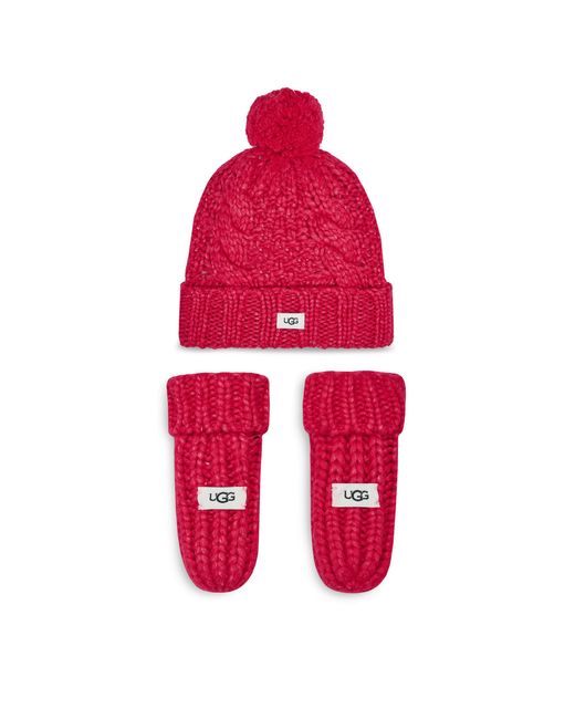 Ugg Red Set Mütze Und Handschuhe K Infant Knit Set 22726 Crs