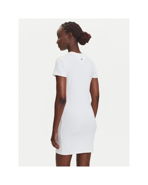 Tommy Hilfiger White Kleid Für Den Alltag Script Dw0Dw21186 Slim Fit