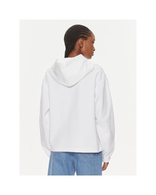 Calvin Klein White Sweatshirt Logo Elastic Hoodie J20J223078 Weiß Regular Fit