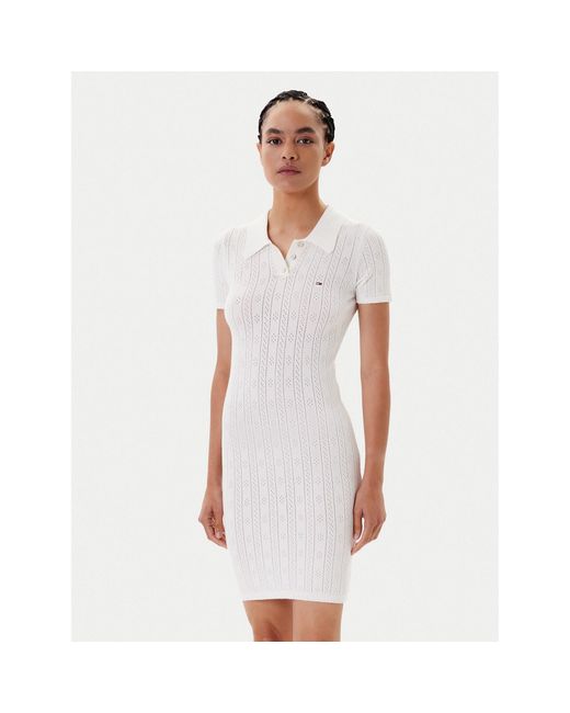 Tommy Hilfiger White Strickkleid Pointelle Dw0Dw20874 Slim Fit