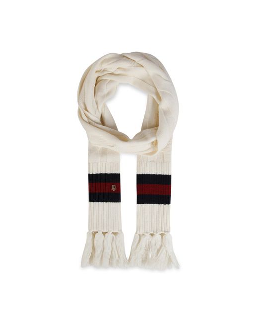 Tommy Hilfiger White Schal Luxe Cable Scarf Aw0Aw13840 Weiß