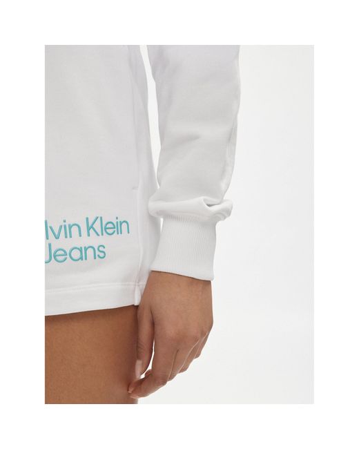 Calvin Klein White Sweatshirt Stacked Institutional J20J221466 Regular Fit