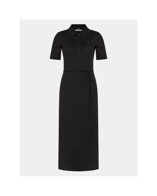 Tommy Hilfiger Black Kleid Für Den Alltag Reg Breton Midi Polo Dress Ss Ww0Ww42030 Regular Fit