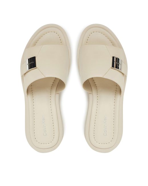 Calvin Klein Natural Pantoletten Flatform Slide W/Ck Hw