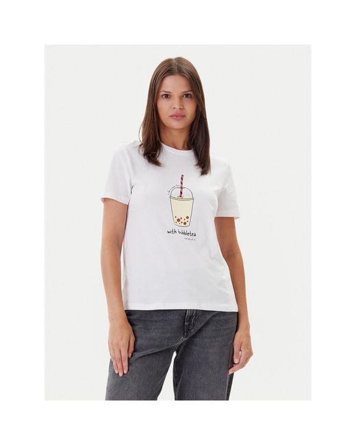 ONLY White T-Shirt Fun Life 15349901 Regular Fit