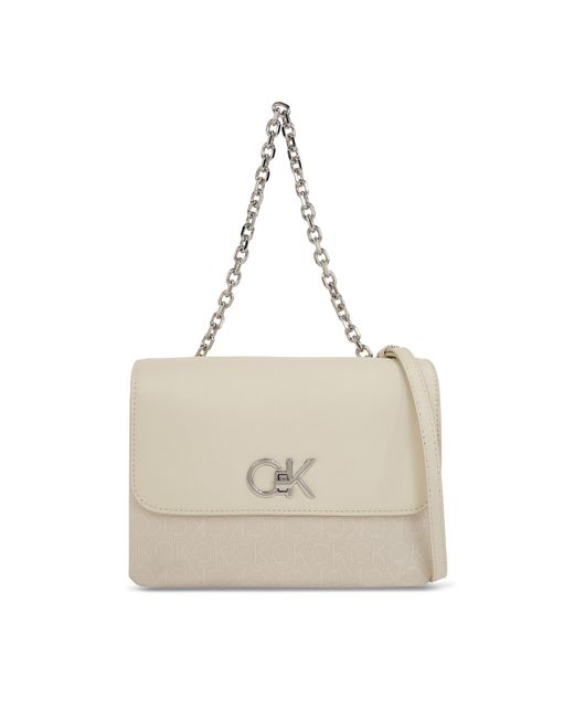 Calvin Klein Natural Handtasche re-lock double gusett bag_jcq k60k611877 dk ecru jacquard mono pc4