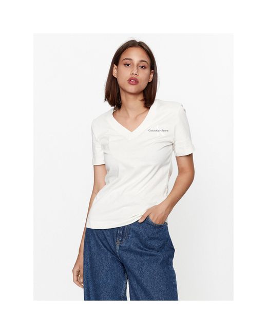 Calvin Klein White T-Shirt J20J221429 Écru Regular Fit