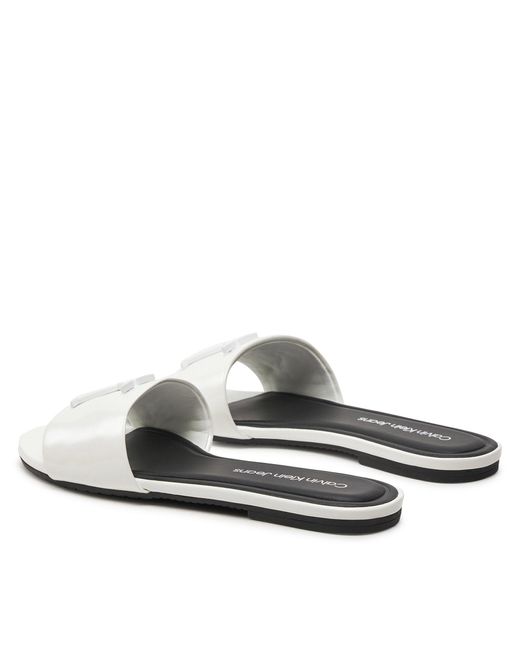 Calvin Klein White Pantoletten Flat Sandal Slide Mg Met Yw0Yw01348 Weiß