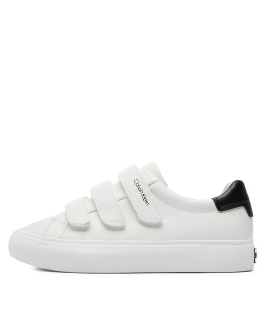 Calvin Klein White Sneakers Vulcanized Slip On Velcro Lth Hw0Hw01909 Weiß