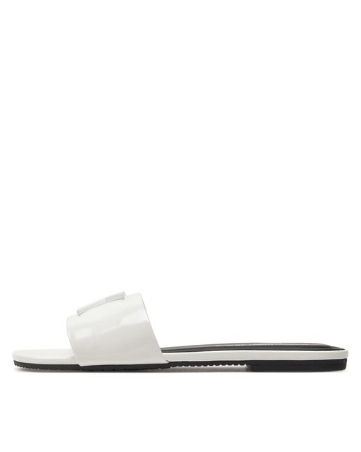 Calvin Klein White Pantoletten Flat Sandal Slide Mg Met Yw0Yw01348 Weiß