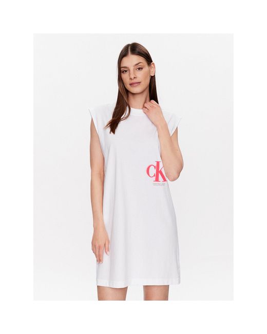 Calvin Klein White Kleid Für Den Alltag J20J221484 Weiß Regular Fit