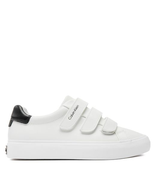 Calvin Klein White Sneakers Vulcanized Slip On Velcro Lth Hw0Hw01909 Weiß