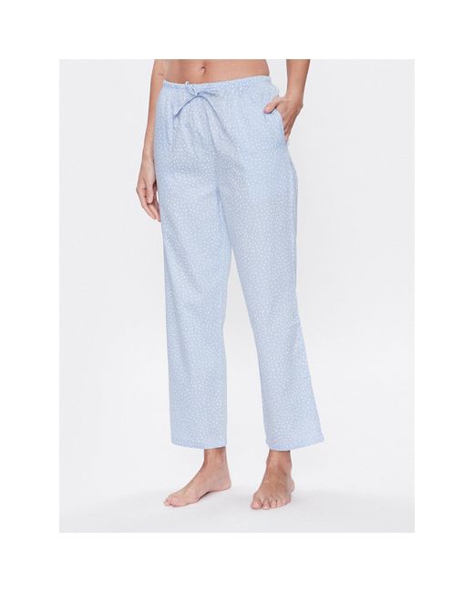 Seidensticker Blue Pyjamahose Woven Satin Pajama Pant Straight Fit