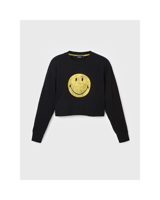 Desigual Black Sweatshirt Smiley 22Wwsk35 Relaxed Fit