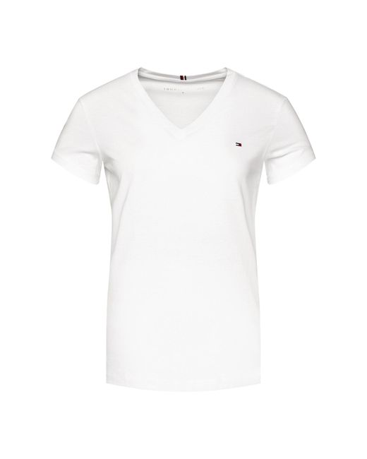 Tommy Hilfiger White T-Shirt Heritage V-Neck Tee Ww0Ww24969 Weiß Regular Fit