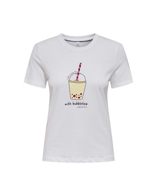 ONLY White T-Shirt Fun Life 15349901 Regular Fit
