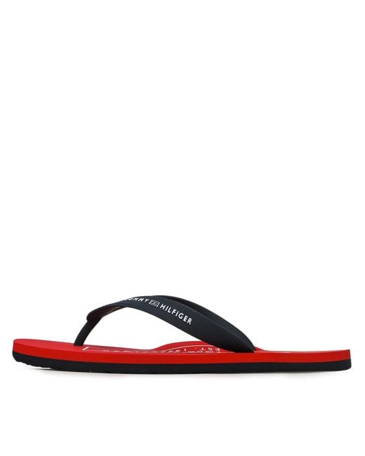 Tommy Hilfiger Zehentrenner rubber hilfiger beach sandal fm0fm04468 desert sky dw5 in Red für Herren